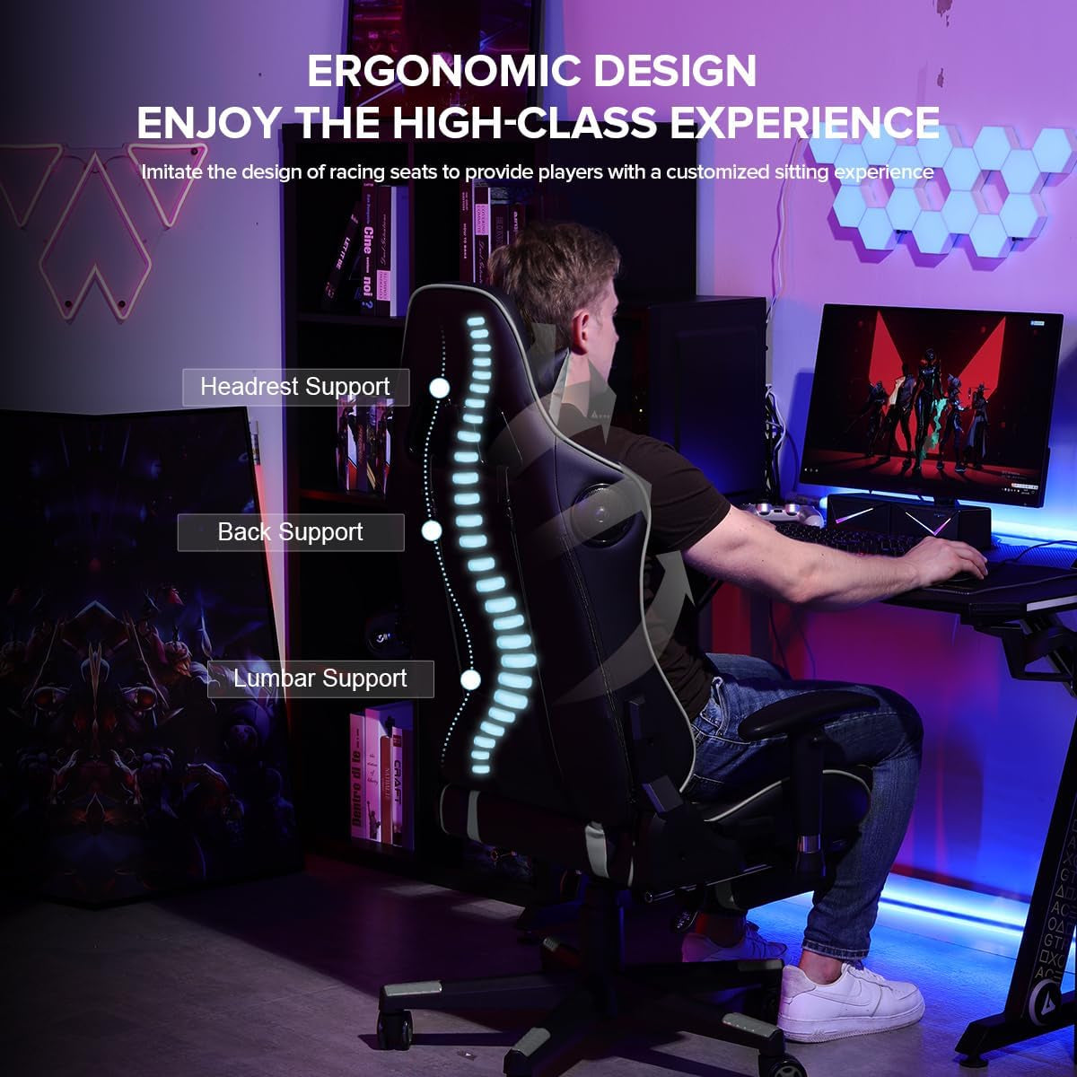 Gray Bluetooth Gaming Chair With Footrest For Home Office