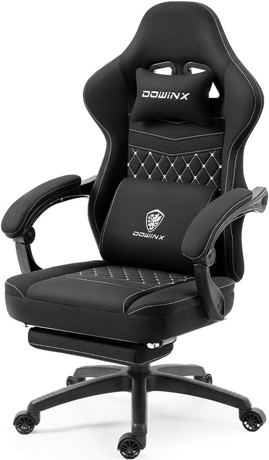 Black Breathable Fabric Gaming Chair With Massage Pad