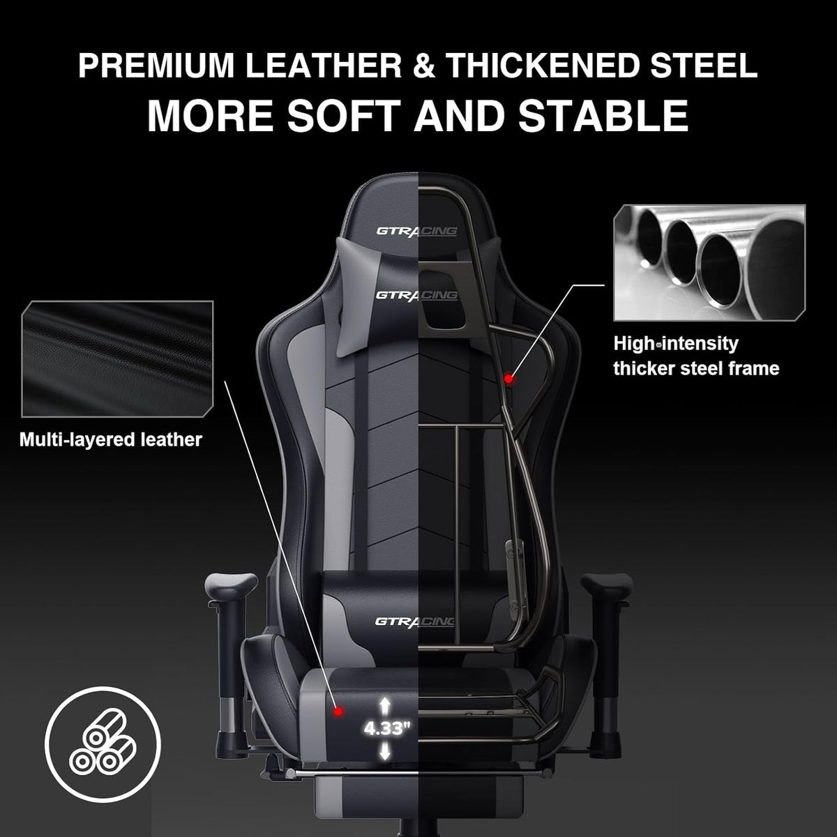 Gray Bluetooth Gaming Chair With Footrest For Home Office