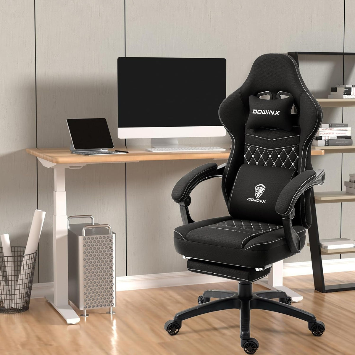 Black Breathable Fabric Gaming Chair With Massage Pad