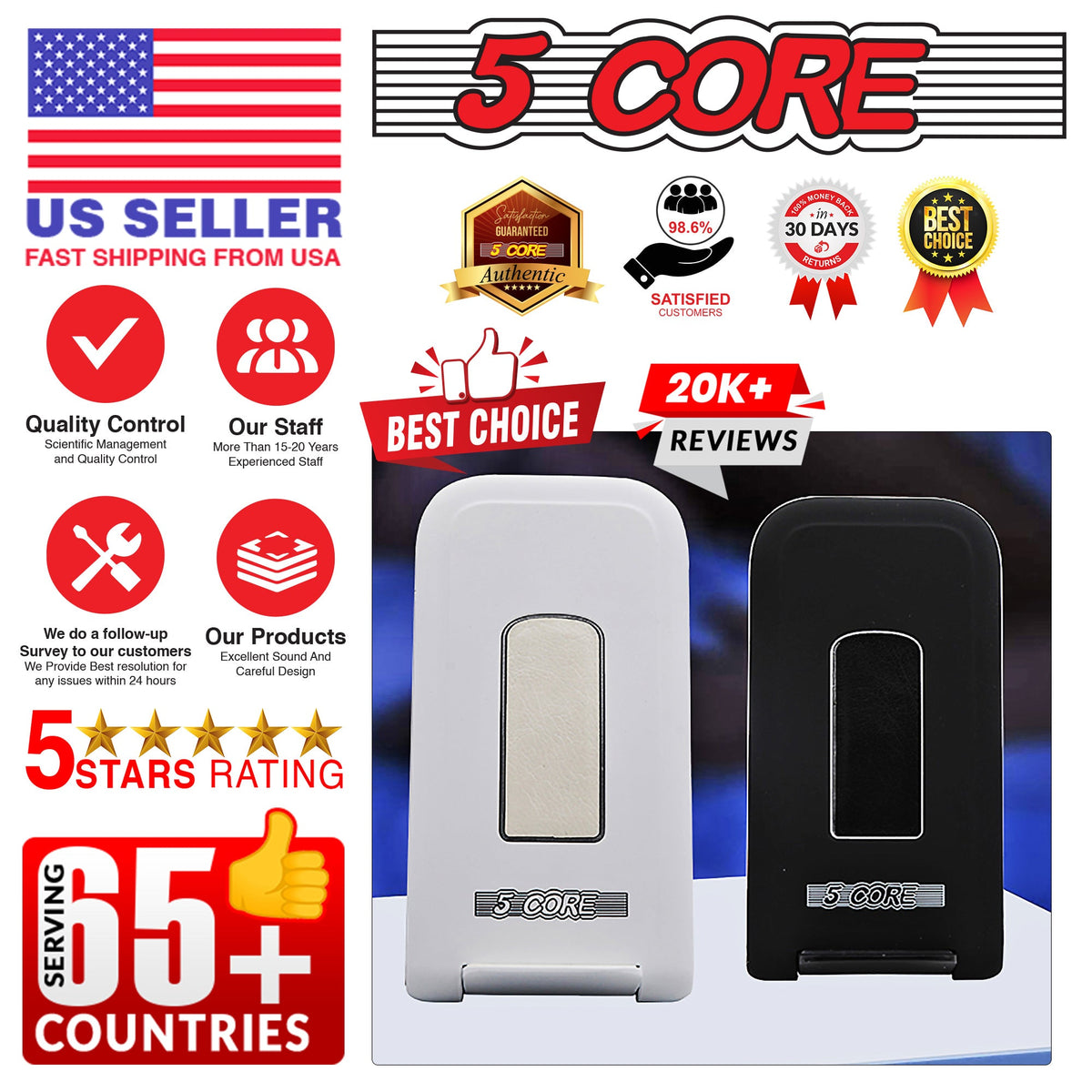 5 Core Wireless Charger 10W Max Fast Wireless Charging Pad Glass Top