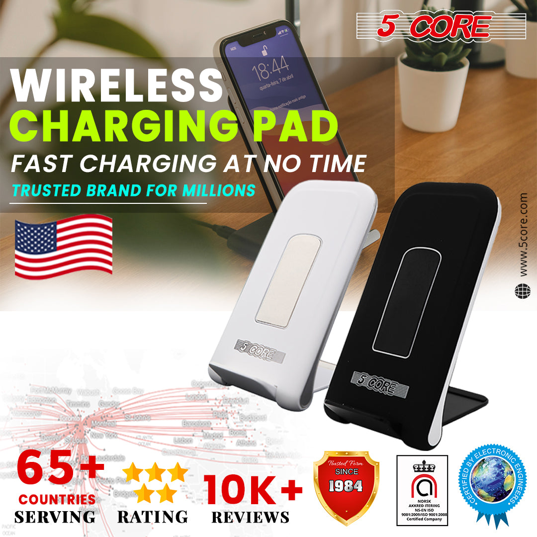 5 Core Wireless Charger 10W Max Fast Wireless Charging Pad Glass Top