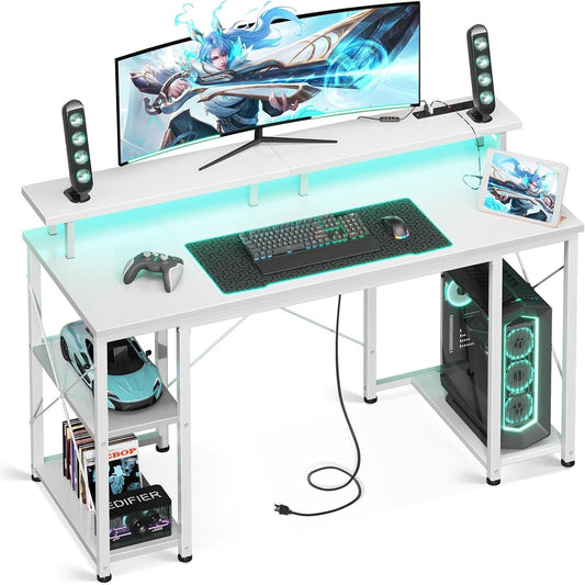 48 Inch LED Gaming Desk With Power Outlets Monitor Stand