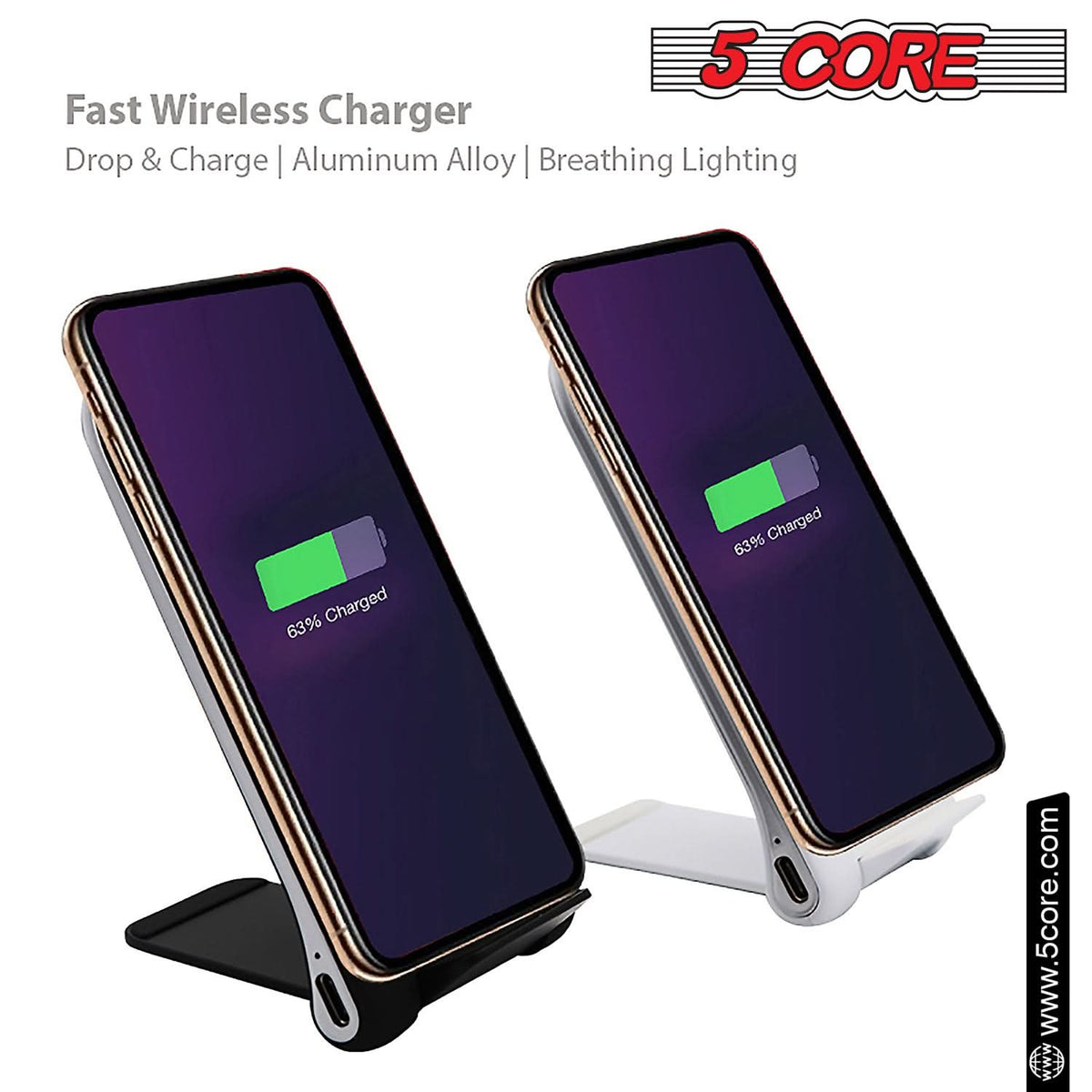 5 Core Wireless Charger 10W Max Fast Wireless Charging Pad Glass Top
