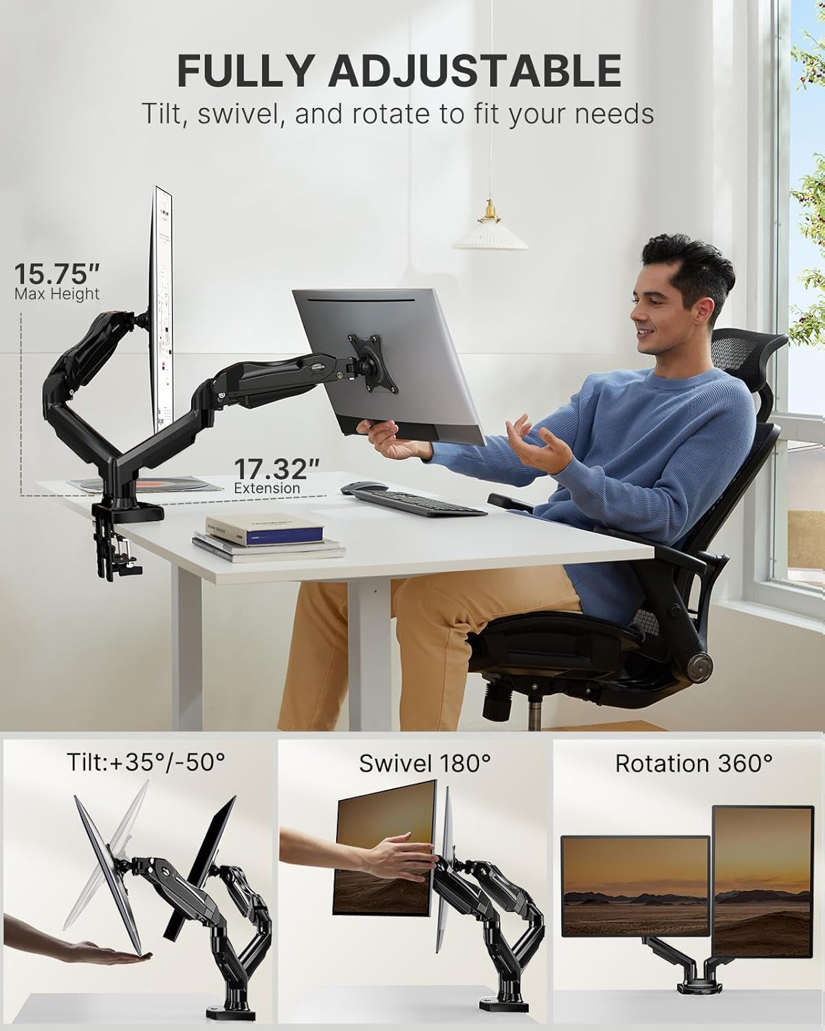 Dual Monitor Stand With 13 To 32 Inch VESA Desk Mount